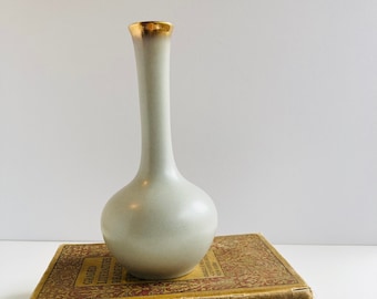 Wien Keramos Vase | Made in Austria | Mid Century Flower Vase | Light Blue and Gold