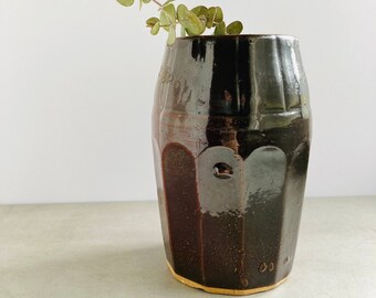 Antique Peoria Crock | Vintage Brown Glazed Stoneware | Floral Vase