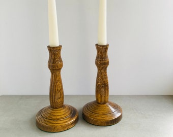 Vintage Wood MCM Candleholders | Candlestick Holders | Set of 2