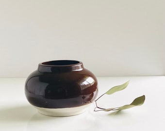 Small Round Vase| Brown | White | Cottage | Farmhouse Container | Shelf Décor