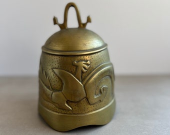 Vintage Solid Brass Temple Bell with Dragon Design