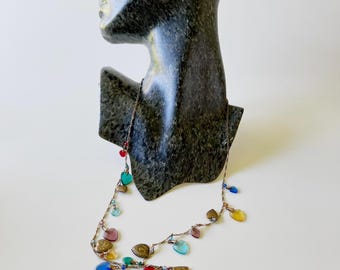 Glass Works Studio Vintage Necklace with Heart Pendants and Glass Beads