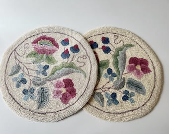 Vintage 100% Wool Hand Hooked Queen Ann Chair Pads set of 2