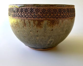 Vintage Studio Pottery Bowl with Intricate Border Signed by Artist