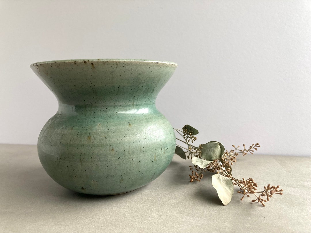 Vintage Vase Antique Blue Pottery Floral Container Signed by Artist Etsy