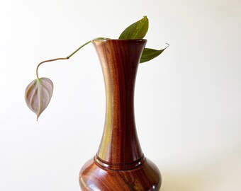 Vintage Turned Red Wood Fluted Vase - Mid Century Modern Shelf Decor