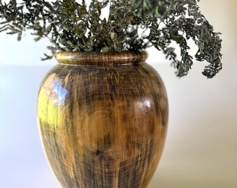 Large Handcrafted Decorative Wooden Vase Signed by Artist