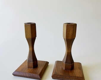 Vintage MCM Wood Taper Candleholder Set