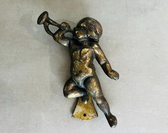 Vintage Cherub Door Knocker | Aged Brass Decor | Unique Porch Accent