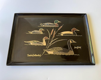 Vintage 1970s Couroc of Monterey Ducks Unlimited Serving Tray by Larry Toschik