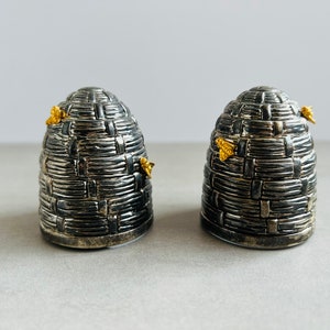 Pair of collectable vintage Godinger silver beehive gold bee