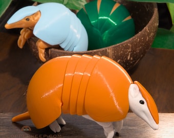 Cheerful Articulated Armadillo Fidget | Roll-Up Armadillo Ball Model | Fun 3D Printed Posable Figure | Multicolor Three-Banded Armadillo Toy