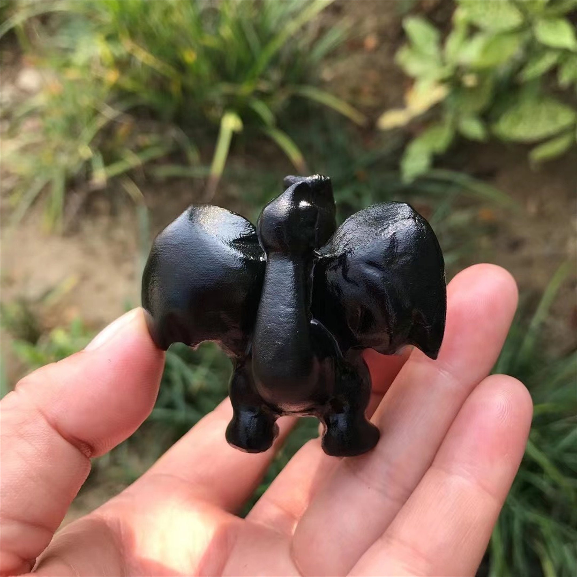 56mm Hand Carved Black Obsidian Flying Dragon Protection