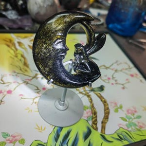 Hand Carved Golden Obsidian Fairy Moon Crystal Decor (60mm)