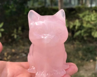 81mm Hand Carved Rose Quartz Sitting Cat Crystal Carving Crystal Kitty