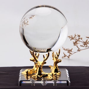 golden color deer shaped diy hand made sphere stand with glass sphere