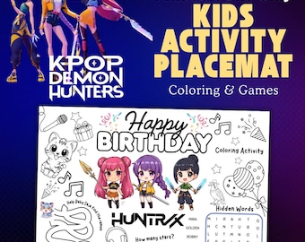 Kpop Demon Hunters Kids Activity Placemat, Huntrix Activity Page, Party Printable