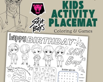 Verjaardagsplacemat Kpop | Activiteitenblad Saja Boys (pdf-download)