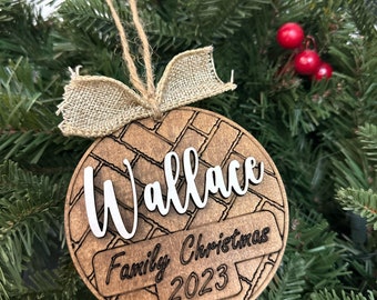 4" Brick Chevron Christmas Ornament 2023 Family Name Personalized 3D Layered Name SVG Laser File