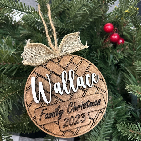 4" Brick Chevron Christmas Ornament 2023 Family Name Personalized 3D Layered Name SVG Laser File