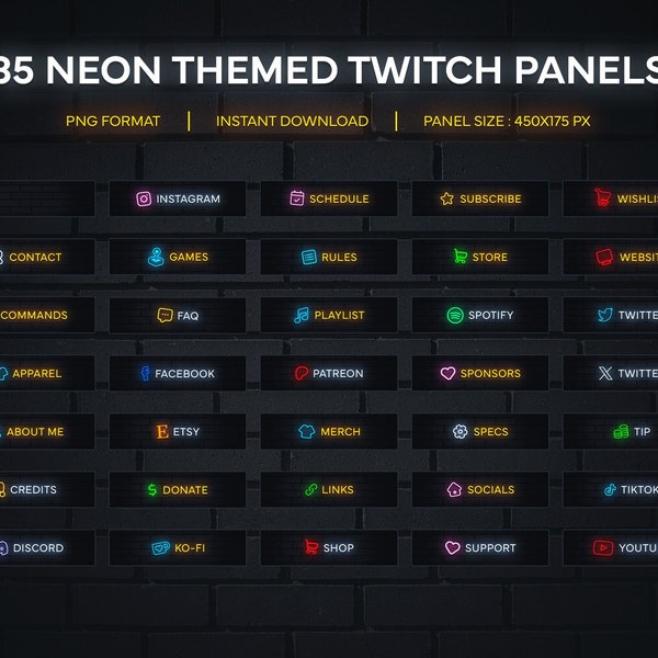 Twitch Panels Neon Minimal Stream Panels Digital Download | Neon Stream Panels | Minimal Twitch Panels