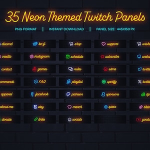 Neon Twitch Panels: 35 Minimal Stream Overlays (Digital Download)