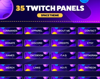 Twitch Panels Planet Theme, Purple Space Stream Panels, Digital Download