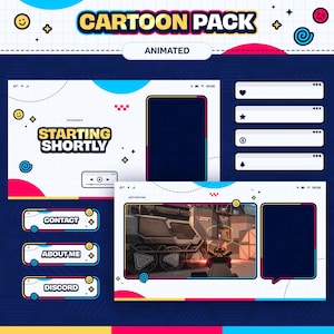 Animated Twitch Overlay Simple, Digital Download, Vibrant Cartoon Stream Package, Twitch Alerts, Webcam Overlays, Panels, Stream Transition