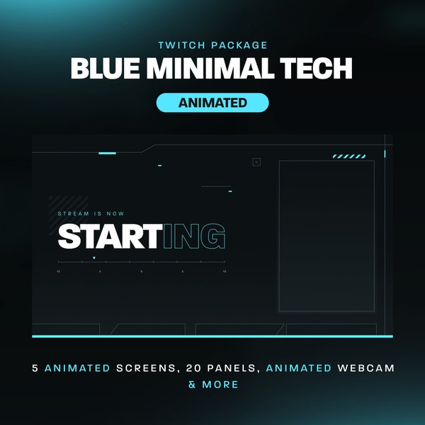 Animated Twitch Overlay Blue, Digital Download, Stream Package, Twitch Alerts, Webcam Overlays, Panels, Stream Transition