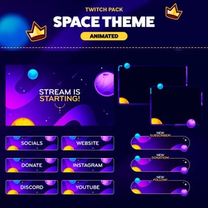 Animated Twitch Overlay Space Stream Pack Twitch Panels Webcam Border Twitch Alerts Scene Transition, Digital Download