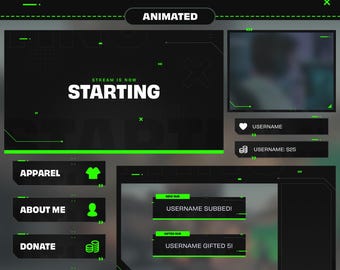 Animated Twitch Overlay Green, Stream Package Green, Twitch Alerts, Webcam Overlay, Twitch Panels, Stream Transition | Twitch, YouTube, Kick