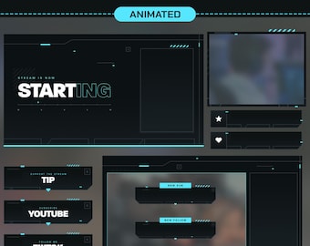 Animated Twitch Overlay Minimal, Blue Stream Pack Minimalist, Twitch Panel, Twitch Alerts, Webcam Border, Scene Transition, OBS, Streamlabs