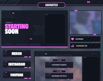 Animated Pink Twitch Overlay: Abstract Stream Package (Digital Download)