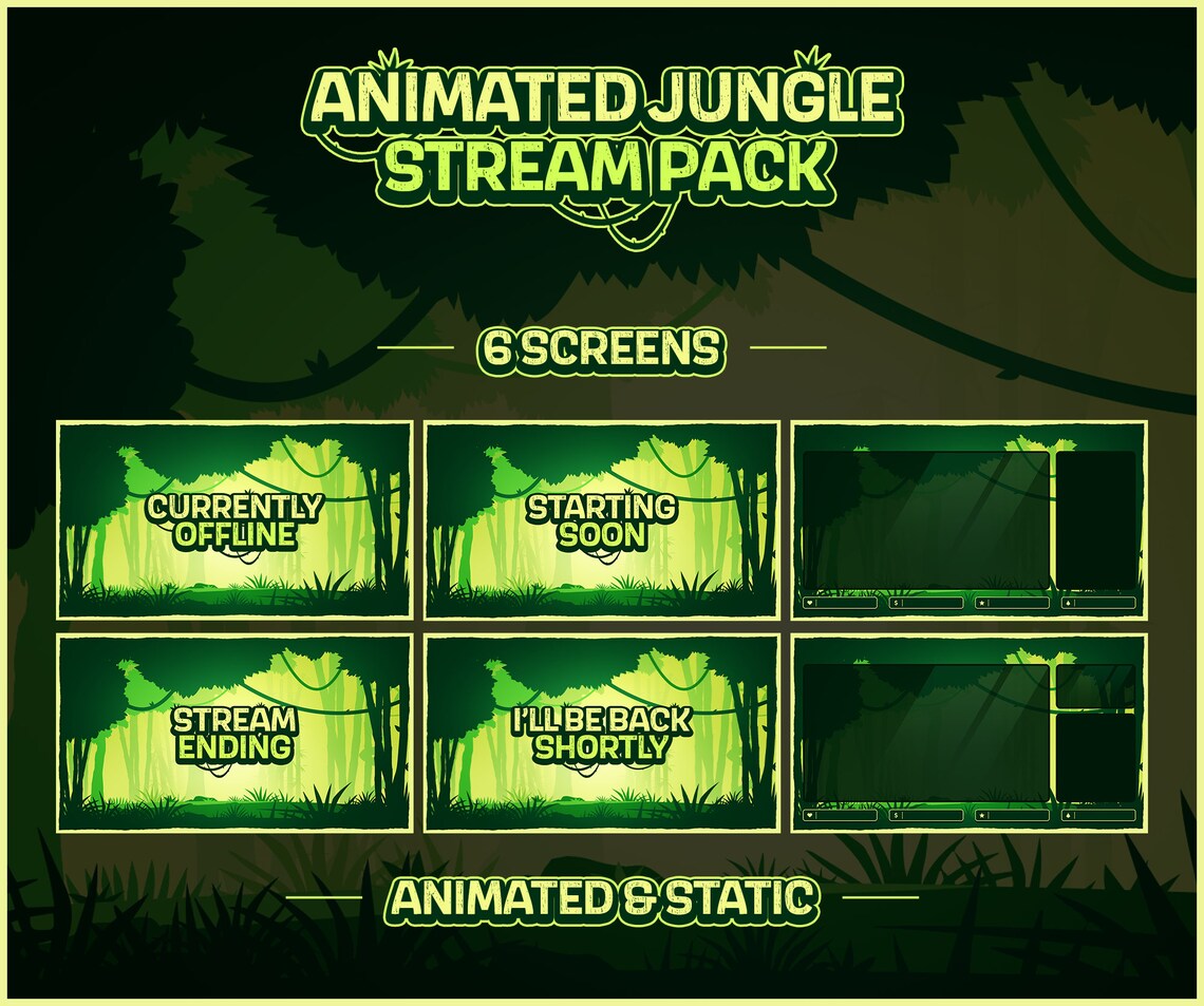 Animated & Static Green Jungle Themed Twitch Package Animated, Static ...
