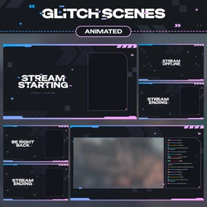 Geanimeerde glitch Twitch-scènes: Tech Stream-schermen pastelgeanimeerd (digitale download)