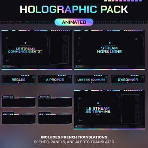 Animowana holograficzna nakładka Twitch: Tęczowy pakiet transmisji (alerty Twitch, nakładka kamery internetowej, panele, sceny, przejście Stinger) zdjęcie 10