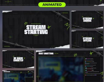 Animated Punk Grunge Stream Scene: Neon Green Twitch Screen (Digital Download)