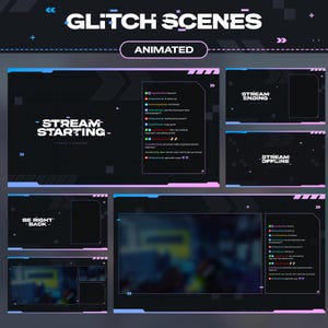 Animierte Glitch Twitch Szenen: Tech Stream Bildschirme Pastell Animiert (Digitaler Download)