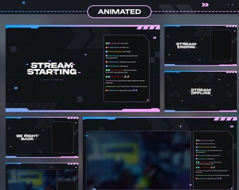 Animated Glitch Twitch Scenes: Tech Stream Screens Pastel Animated (Digital Download)