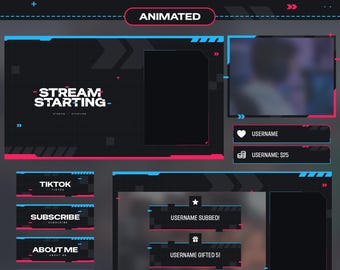 Animated Glitch Twitch Overlay Package: Stream Screens, Alerts, Panels (Digital Download)