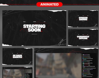 Animated Grunge Twitch Scenes Overlay: Dark Stream Screens (Digital Download)
