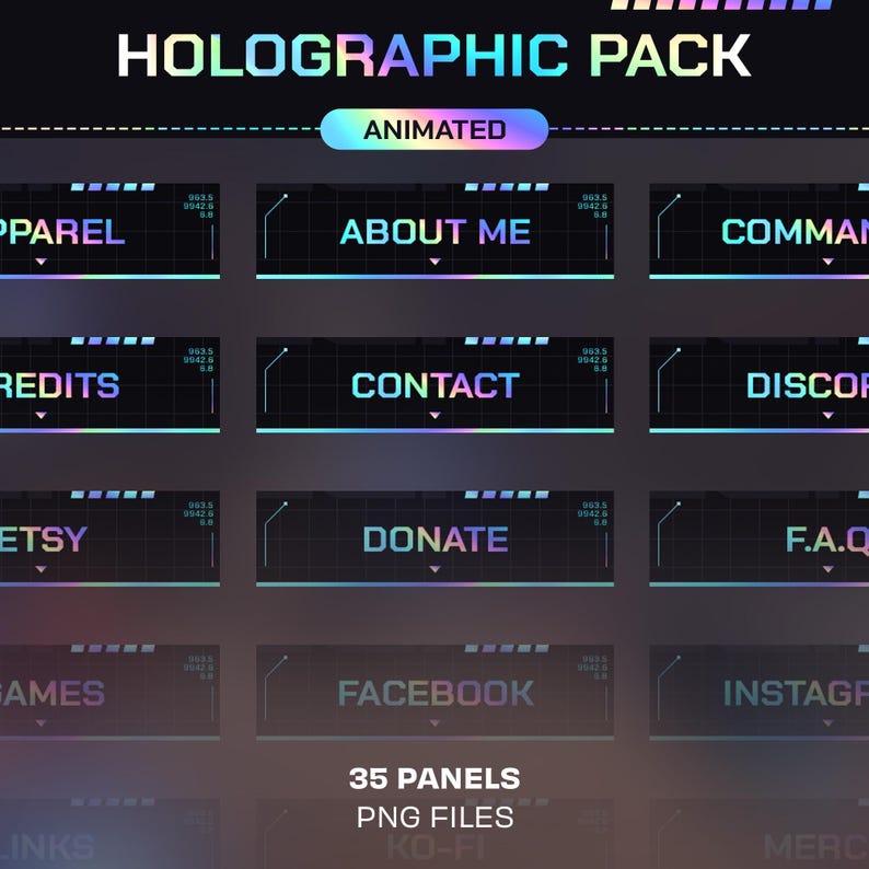 Animowana holograficzna nakładka Twitch: Tęczowy pakiet transmisji (alerty Twitch, nakładka kamery internetowej, panele, sceny, przejście Stinger) zdjęcie 6