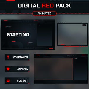 Animerat Red Tech Twitch-strömpaket: Överlägg, varningar, paneler (digital nedladdning)
