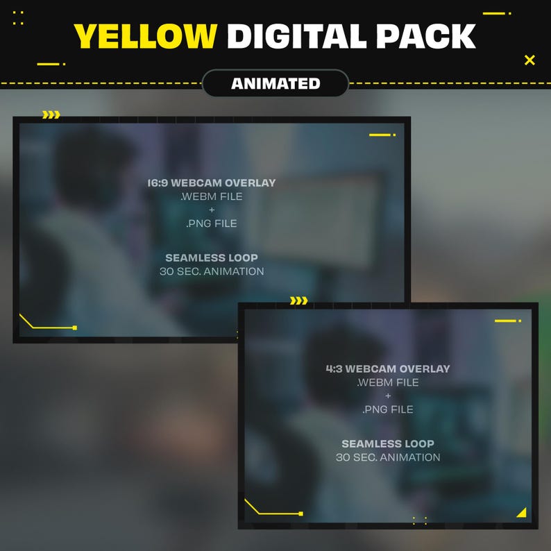 Animated Yellow Twitch Overlay: Minimal Stream Package (digital ...