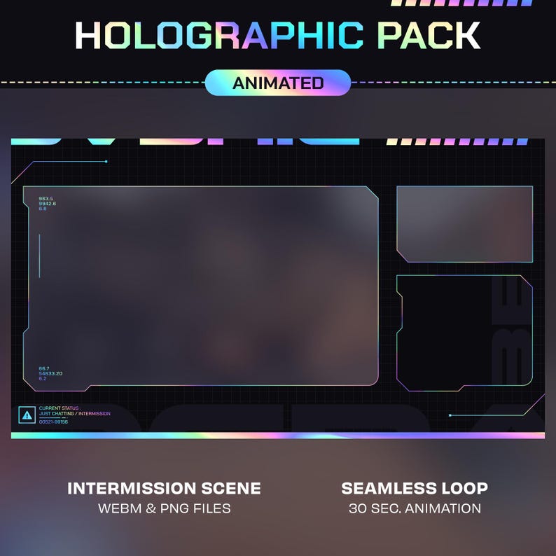 Animowana holograficzna nakładka Twitch: Tęczowy pakiet transmisji (alerty Twitch, nakładka kamery internetowej, panele, sceny, przejście Stinger) zdjęcie 4