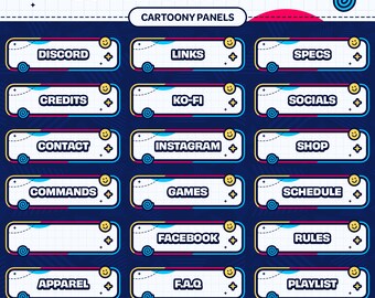 35 Cartoony Twitch Panels: Vibrant Blue Stream (Digital Download)