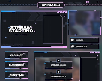 Animated Glitch Stream Overlay Pack: Tech Screens, Alerts, Panels (Digital Download)