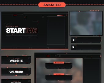 Animated Twitch Overlay Minimal, Digital Stream Package Orange, Twitch Alert, Twitch Panels, Scene Transition, Stream Pack, OBS, Streamlabs