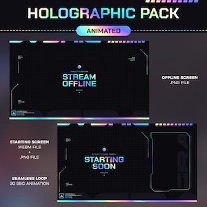 Animowana holograficzna nakładka Twitch: Tęczowy pakiet transmisji (alerty Twitch, nakładka kamery internetowej, panele, sceny, przejście Stinger) zdjęcie 2