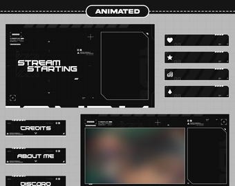 Animated Cyberpunk Twitch Overlay: Black & White Stream Package (Digital Download)